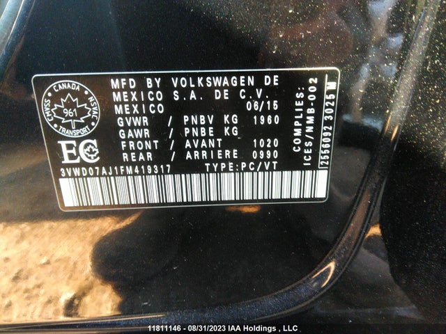 3VWD07AJ1FM419317 Volkswagen Jetta Sedan Comfortline/trendline+