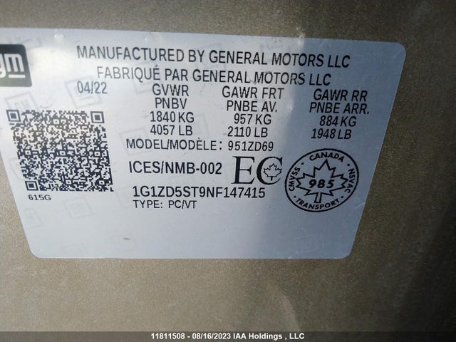 Chevrolet MALIBU LT 2022 1G1ZD5ST9NF147415 Image 9