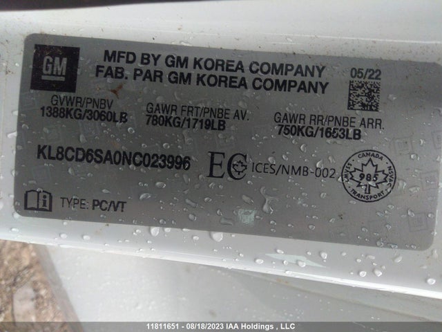Chevrolet SPARK 1LT 2022 KL8CD6SA0NC023996 Image 9