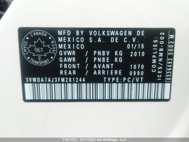 3VWDA7AJ3FM281244 Volkswagen Jetta Sedan Comfortline