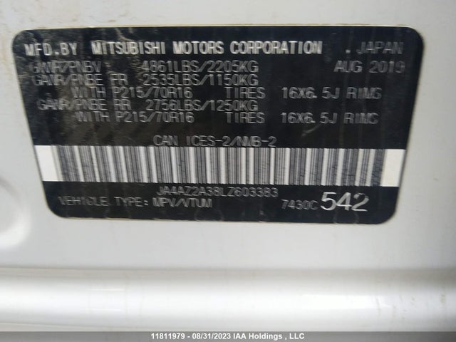 JA4AZ2A38LZ603383 Mitsubishi Outlander Es/ex-l/ex