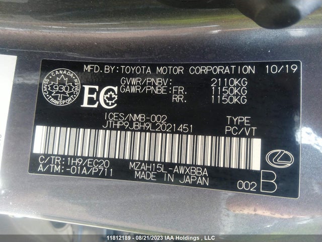 JTHP9JBH9L2021451 Lexus Ux Ux 250h