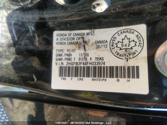 Honda Civic Sedan Lx 2015 2HGFB2F48FH033974 Image 9