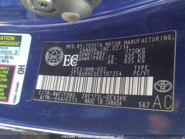 Toyota COROLLA CE/S/LE 2014 2T1BURHE0EC107354 Image 9
