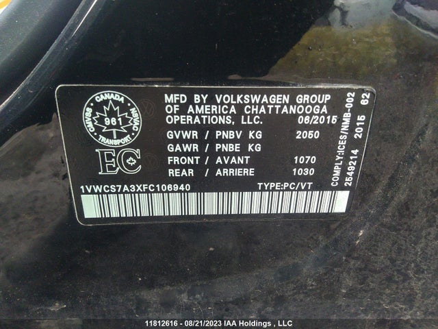 1VWCS7A3XFC106940 Volkswagen Passat Highline
