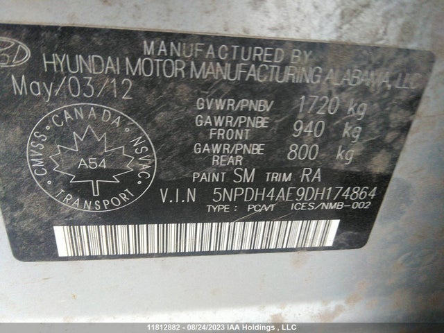 Продажа на аукционе авто 2013 Hyundai Elantra Gl, vin: 5NPDH4AE9DH174864, номер лота: 11812882