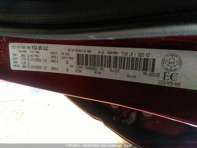 1C6SRFLTXKN829503 RAM 1500 Sport