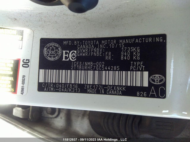 Toyota COROLLA CE/S/LE 2016 2T1BURHE7GC544285 Image 9