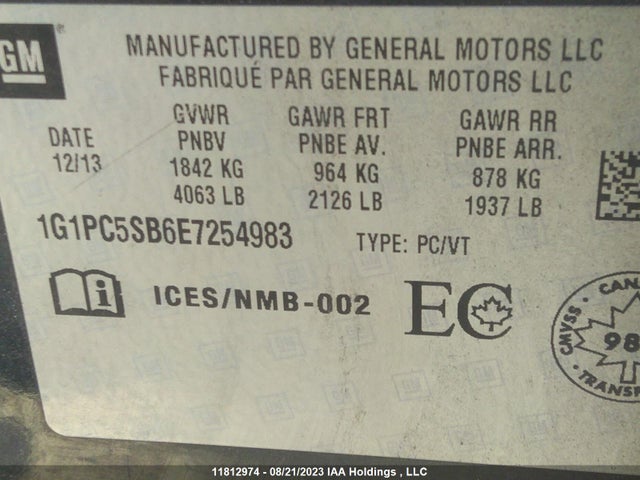 Chevrolet Cruze 1lt 2014 1G1PC5SB6E7254983 Image 9
