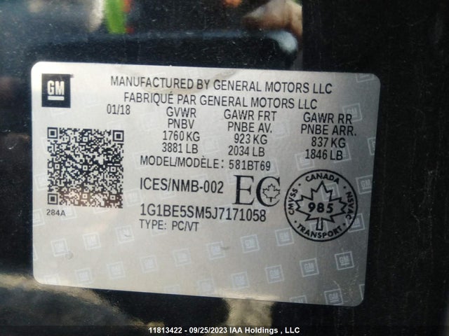 Chevrolet CRUZE LT 2018 1G1BE5SM5J7171058 Image 9