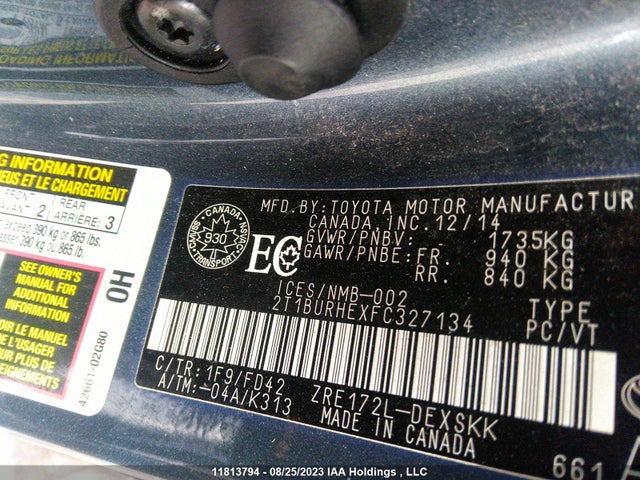 Toyota COROLLA CE/S/LE 2015 2T1BURHEXFC327134 Image 9