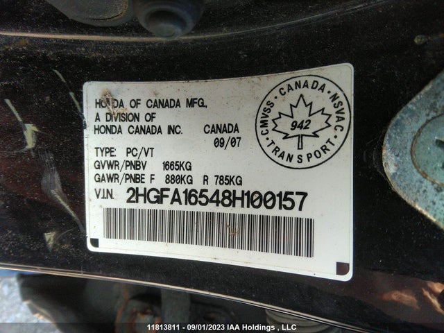 Aukcja sprzedaży 2008 Honda Civic Sdn Lx/lx-sr, vin: 2HGFA16548H100157, numer aukcji: 11813811