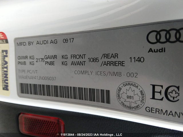 WAUENAF41JN005037 Audi A4 Sedan Progressiv