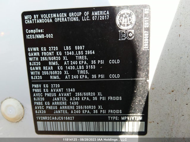 1V2NR2CA6JC515627 Volkswagen Atlas Execline