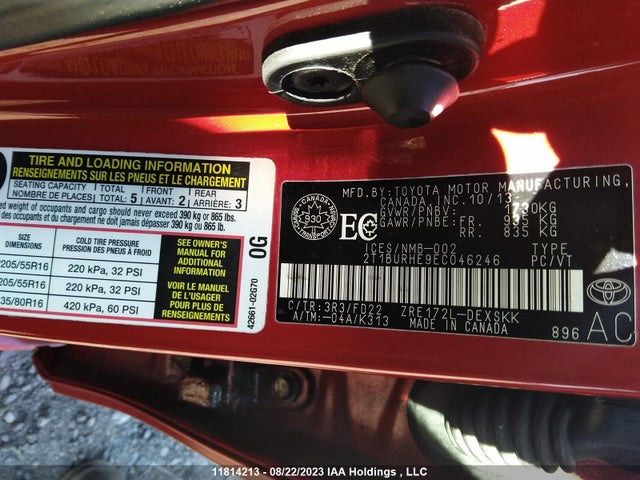 Toyota COROLLA CE/S/LE 2014 2T1BURHE9EC046246 Image 9