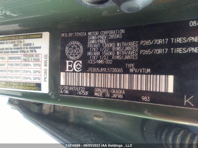 Toyota 4RUNNER 2020 JTEBU5JR9L5738065 Image 9