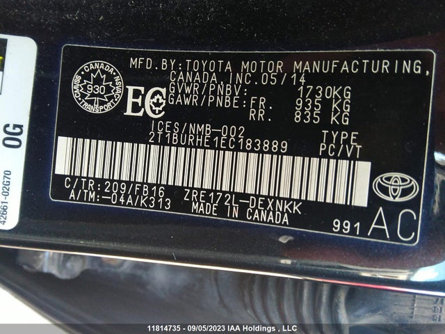 Toyota COROLLA CE/S/LE 2014 2T1BURHE1EC183889 Image 9
