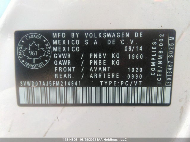 3VWD07AJ5FM214941 Volkswagen Jetta Sedan Comfortline/trendline+