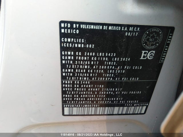 3VV2B7AX1JM007501 Volkswagen Tiguan Comfortline