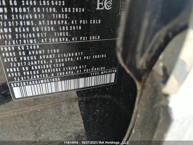 3VV2B7AX6JM051655 Volkswagen Tiguan Comfortline