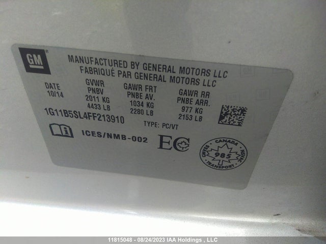 Chevrolet MALIBU LS 2015 1G11B5SL4FF213910 Image 9