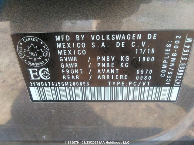 3VWD67AJ9GM280893 Volkswagen Jetta Sedan Comfortline