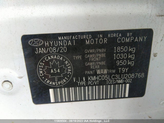 Hyundai Ioniq Hybrid Ultimate 2020 KMHC05LC3LU208768 Image 9