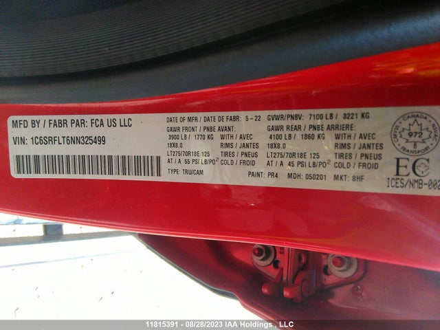 1C6SRFLT6NN325499 RAM 1500 Rebel