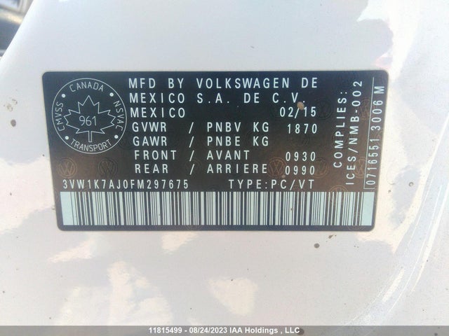 3VW1K7AJ0FM297675 Volkswagen Jetta Sedan Trendline/trendline+