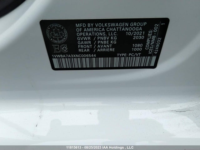 1VWBA7A3XNC006544 Volkswagen Passat 2.0t Limited Edition