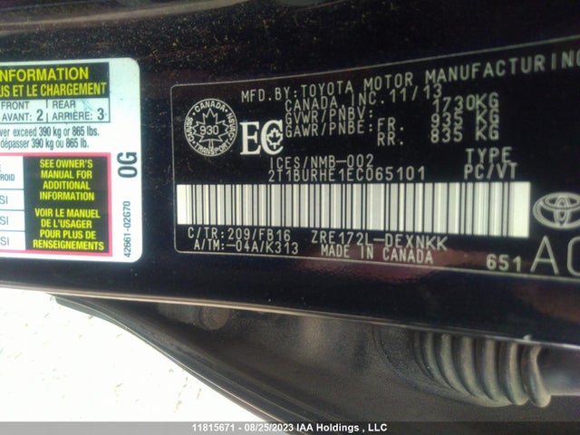 Toyota COROLLA CE/S/LE 2014 2T1BURHE1EC065101 Image 9