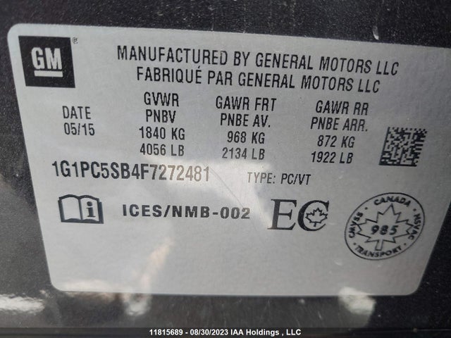 Chevrolet Cruze 1lt 2015 1G1PC5SB4F7272481 Image 9