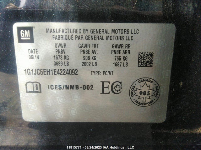 Chevrolet Sonic 2014 1G1JC6EH1E4224092 Image 9
