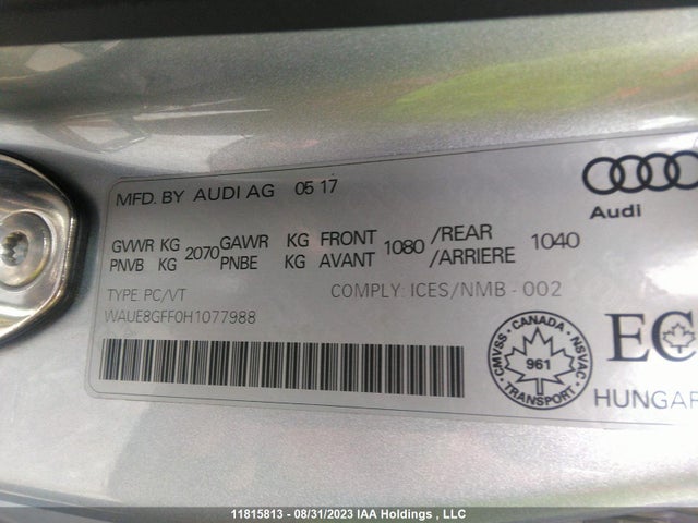 WAUE8GFF0H1077988 Audi A3 2.0t Progressiv