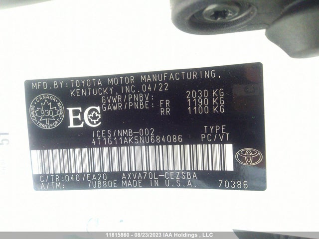 Toyota CAMRY SE 2022 4T1G11AK5NU684086 Image 9