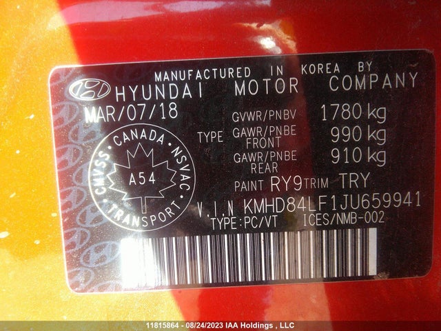 Hyundai ELANTRA GL 2018 KMHD84LF1JU659941 Image 9