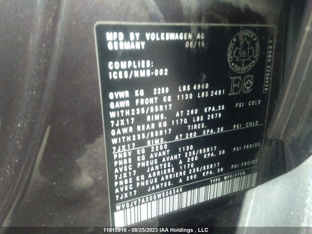 WVGJV7AX0GW506344 Volkswagen Tiguan Comfortline/highline