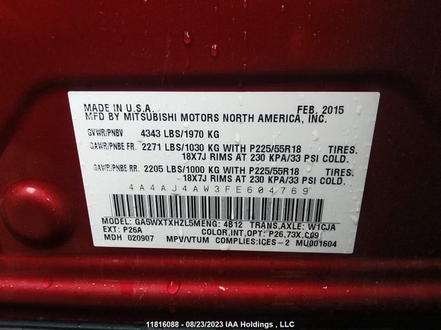4A4AJ4AW3FE604769 Mitsubishi Rvr Gt