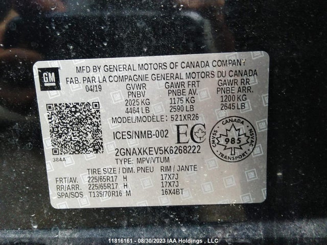 Chevrolet EQUINOX LT 2019 2GNAXKEV5K6268222 Image 9