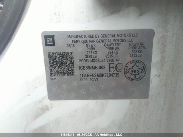 Chevrolet CRUZE LT 2019 1G1BE5SM0K7104739 Image 9