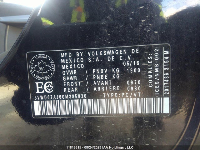 3VWD67AJ6GM385830 Volkswagen Jetta Sedan Comfortline