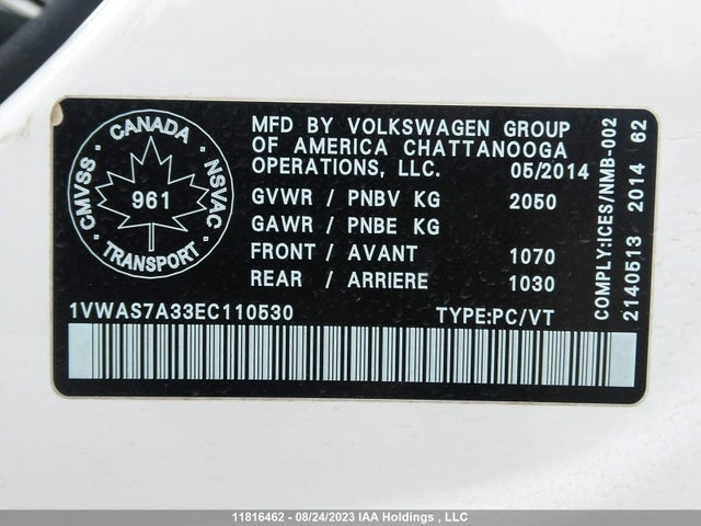 1VWAS7A33EC110530 Volkswagen Passat Trendline