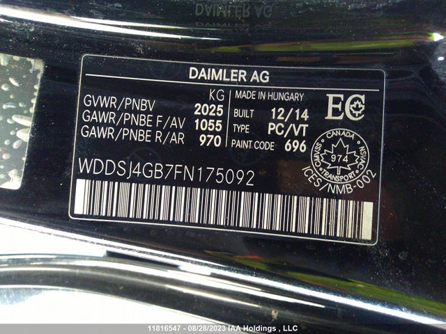 WDDSJ4GB7FN175092 Mercedes-Benz Cla-class Cla 250