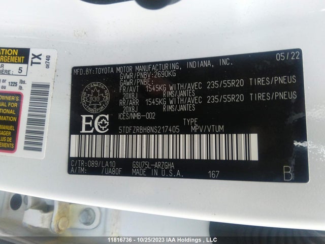 Toyota Highlander Limited 2022 5TDFZRBH8NS217405 Image 9