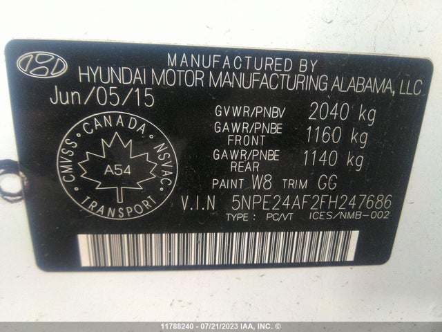 Hyundai SONATA SE 2015 5NPE24AF2FH247686 Image 9