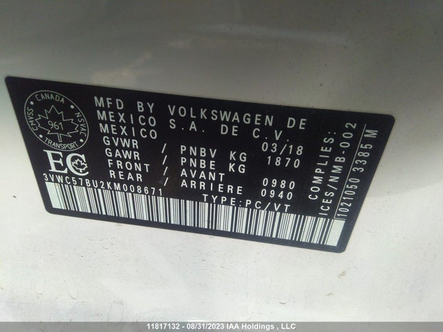 Volkswagen Jetta Comfortline 2019 3VWC57BU2KM008671 Image 9