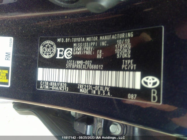 Toyota Corolla Le/l/xle 2020 5YFBPRBEXLP068012 Image 9