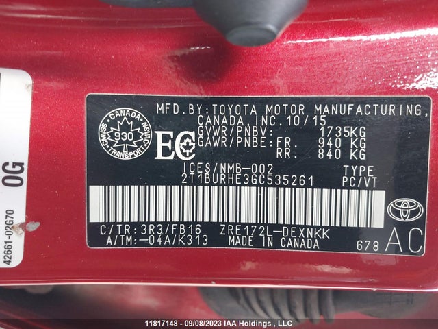Toyota COROLLA CE/S/LE 2016 2T1BURHE3GC535261 Image 9