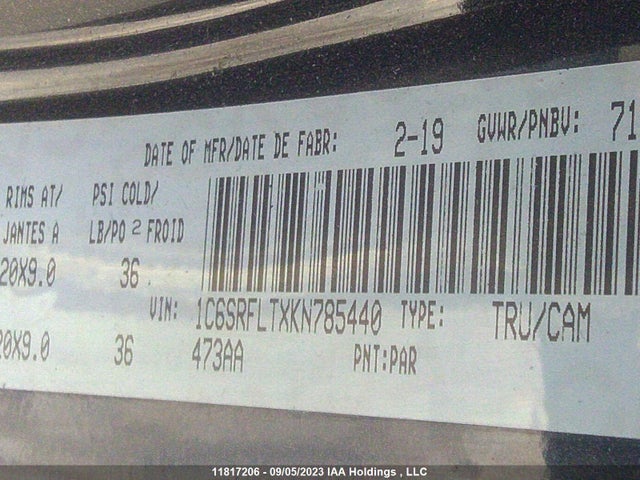 1C6SRFLTXKN785440 RAM 1500 Sport