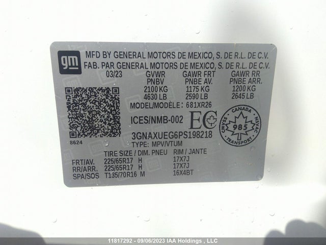 Chevrolet EQUINOX LT 2023 3GNAXUEG6PS198218 Image 9